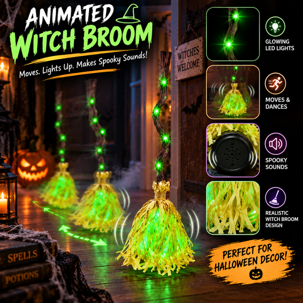 SpookySweep Animated Witch Broom