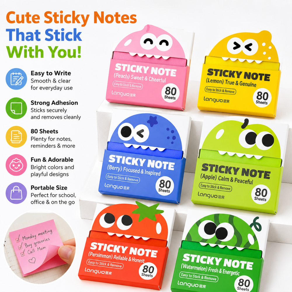 FruityFun Cartoon Sticky Notes